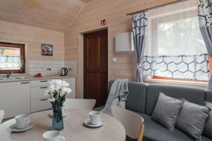 a kitchen and living room with a couch and a table at Rewita Mielno in Mielno