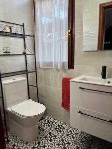 a bathroom with a toilet and a sink at El Rincón de la Playa in Mogro +16 photos