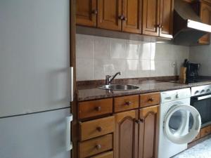 une cuisine avec un évier et une machine à laver dans l'établissement Centro Ciudad Parque M & Parking Gratis, à Avilés