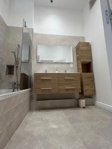 a bathroom with a sink and a mirror at Appartement Avenue Feuchères Arènes in Nîmes +11 photos