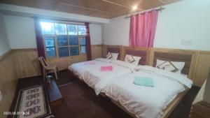 a bedroom with a bed with two boxes on it at Spiti Sidharth Homestay in Kaza