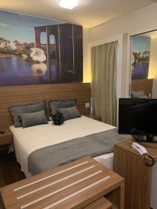 a bedroom with a large bed and a television at Flat no Hotel S4 Aguas claras in Brasilia