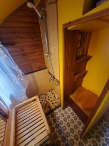 a small room with a bunk bed and a toilet at Bateau sur le Canal du Midi in Ramonville-Saint-Agne