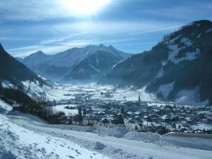 a town in a valley in the snow with mountains at Family Apartment Sonja Terrace & mountain view in Rauris +14 photos
