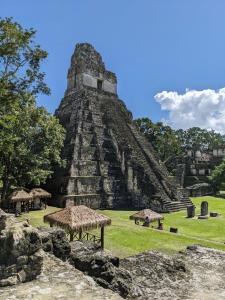 a pyramid at the ruins of a temple at Hotel Villa del Lago in Flores