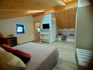 a bedroom with a bed and a tv in a room at Casa Cuor di Castagno in Roncegno
