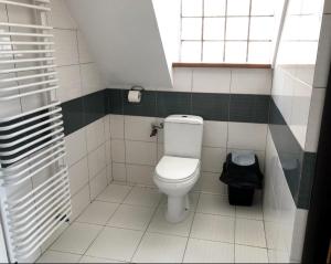 a small bathroom with a toilet and a window at Noclegi Hrubieszów in Hrubieszów