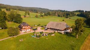 an aerial view of a large house in a field at Urbanshof Herr Tobias Fehrenbach in Hinterzarten