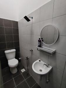 a bathroom with a toilet and a sink and a mirror at ES Homestay Jitra in Jitra