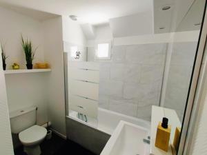 ein Badezimmer mit Dusche, Toilette und Waschbecken in der Unterkunft House 64 m2 - 2 bedrooms near Disneyland Paris in Bailly-Romainvilliers + 28 Fotos