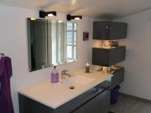 a bathroom with a sink and a mirror at Holiday Home Assarina - 300m to the inlet by Interhome in Vinderup +13 photos