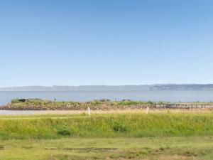 a grassy field with the ocean in the background at Holiday Home Thomsen - 200m to the inlet by Interhome in Sønder Dråby