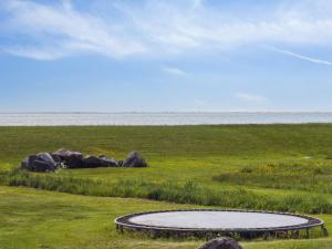 a bird bath in a field with the ocean in the background at Holiday Home Gundborg - 100m from the sea by Interhome in Storvorde