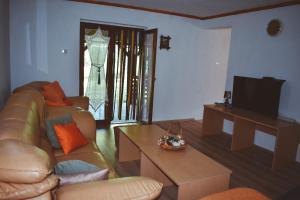 a living room with a couch and a tv at Villa ORKA Pelister - Forest Zone in Bitola
