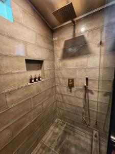 Habitación con baño con ducha. en Kai Apartments - 30 Steps to Punta Uva, Arrecife Shoreline, en Cahuita