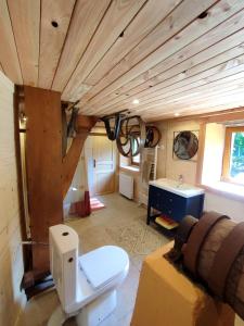 a bathroom with a toilet and a sink at Le Moulin de la Hire in Miremont