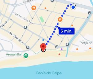 a map of min walk to the park at Calpe Central Penthouse Retreat with Pool in Calpe