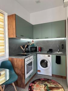 ヴェリコ・タルノヴォにあるAlex Apartmentのシンクと洗濯機付きのキッチン