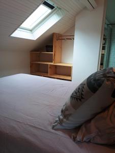 a bedroom with a bed and a skylight at Studio 14 Un véritable cocon en Centre Ville in Bagnères-de-Bigorre