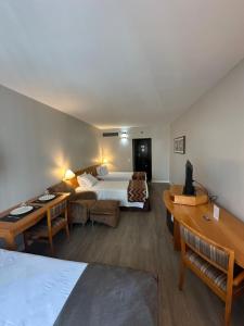 巴鲁埃里Hotel & Residence Sol Alphaville Flat的一间酒店房间，里面有一张床和一张沙发