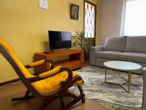 ein Wohnzimmer mit einer Couch und einem Sessel in der Unterkunft Pereira's house - Mountain & Sea in Porto da Cruz