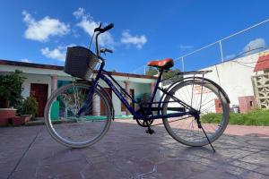 バジャドリドにあるHotel Las Mestizas Valladolidの建物前に停まった青自転車