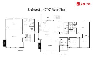 a plan of a floor plan of a house at 5BR Gem Walk to Microsoft and Near Redmond DT in Redmond