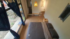an overhead view of a bedroom with a bed in a room at The Culture Home in Sa Pa