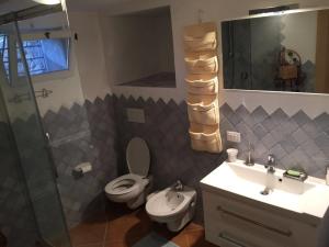 un bagno con wc, lavandino e doccia di Residence Scala Chiusa a Baja Sardinia Altre 35 foto