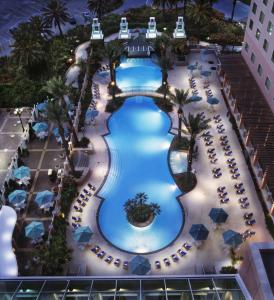 an overhead view of the pool at the resort at Moody Gardens Hotel Spa and Convention Center in Galveston