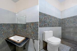 two pictures of a bathroom with a toilet and a sink at Hotel O Krishna Villa in Gomti Nagar