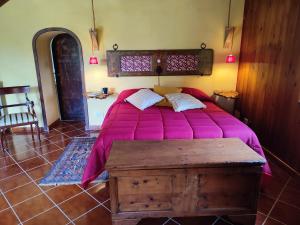 Un dormitorio con una cama grande con un edredón rosa. en Agriturismo val di Coreto, en Bagnoregio 39 fotos más