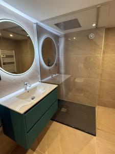 a bathroom with a sink and a shower at Duplex appartement en plein centre in Gérardmer