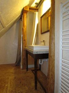 a bathroom with a sink and a mirror at Joe's Place in Log pod Mangartom