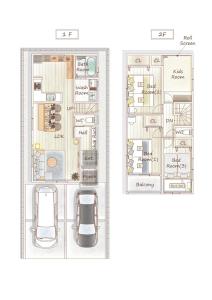 een plattegrond en hoogte van een huis bij House FORMOSA熱田 in Nagoya