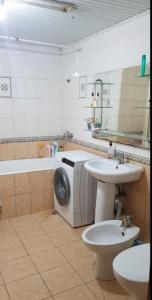 a bathroom with a washing machine and a sink at Villa Riba center Eco zone in Chişinău