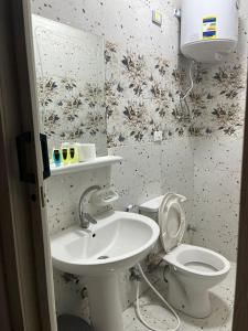 a small bathroom with a toilet and a sink at park plazza downtown boutique in Cairo +75 photos