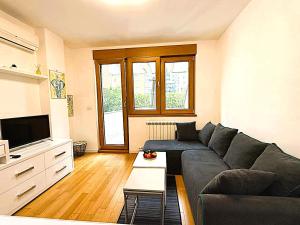 a living room with a couch and a tv at Apartment Tatiana in Belgrade +15 photos