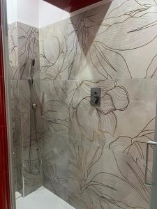 a bathroom with a shower with a drawing on the wall at B&B Dream House in Campobasso +22 photos
