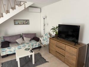 a living room with a couch and a flat screen tv at House Carla Belavici in Hreljići