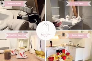 a collage of pictures of a kitchen with a sink at Studio Revy 3 - Coeur de Ville in Néris-les-Bains +28 photos