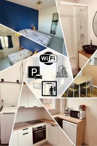un collage di foto di una cucina e di una camera di La pupille de la nation d'Aurillac, 4 pers, WIFI ad Aurillac