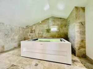 a jacuzzi tub in a room with stone walls at Proche l'Isle/Sorgue, loft avec SPA et Piscine in Le Thor