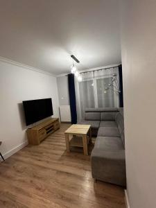 a living room with a couch and a flat screen tv at Apartament Wygodny 2 in Białystok
