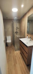 a bathroom with a shower and a sink and a toilet at Horizonte al Mar in Miramar