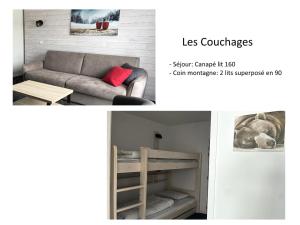 a living room with a couch and a table at Résidence Le Portillo - Piscine - Studio pour 4 Personnes MAE-5293 in Gourette +4 photos