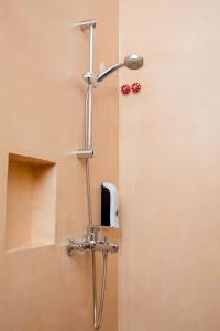 a shower in a bathroom with a soap dispenser at The Lakeside in Entebbe