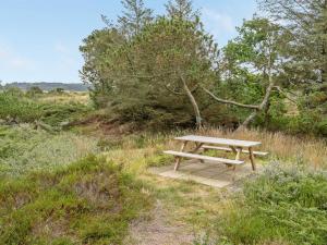 a picnic table in the middle of a field at Holiday Home Waldar - 900m from the sea by Interhome in Fjerritslev