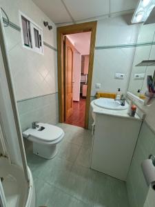 a bathroom with a toilet and a sink at Casa Casidro in Chulilla