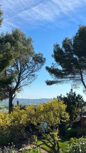 a view from a garden with trees and flowers at Family Home in the Heart of the Luberon with Swimming Pool and Panoramic Vi in Mérindol